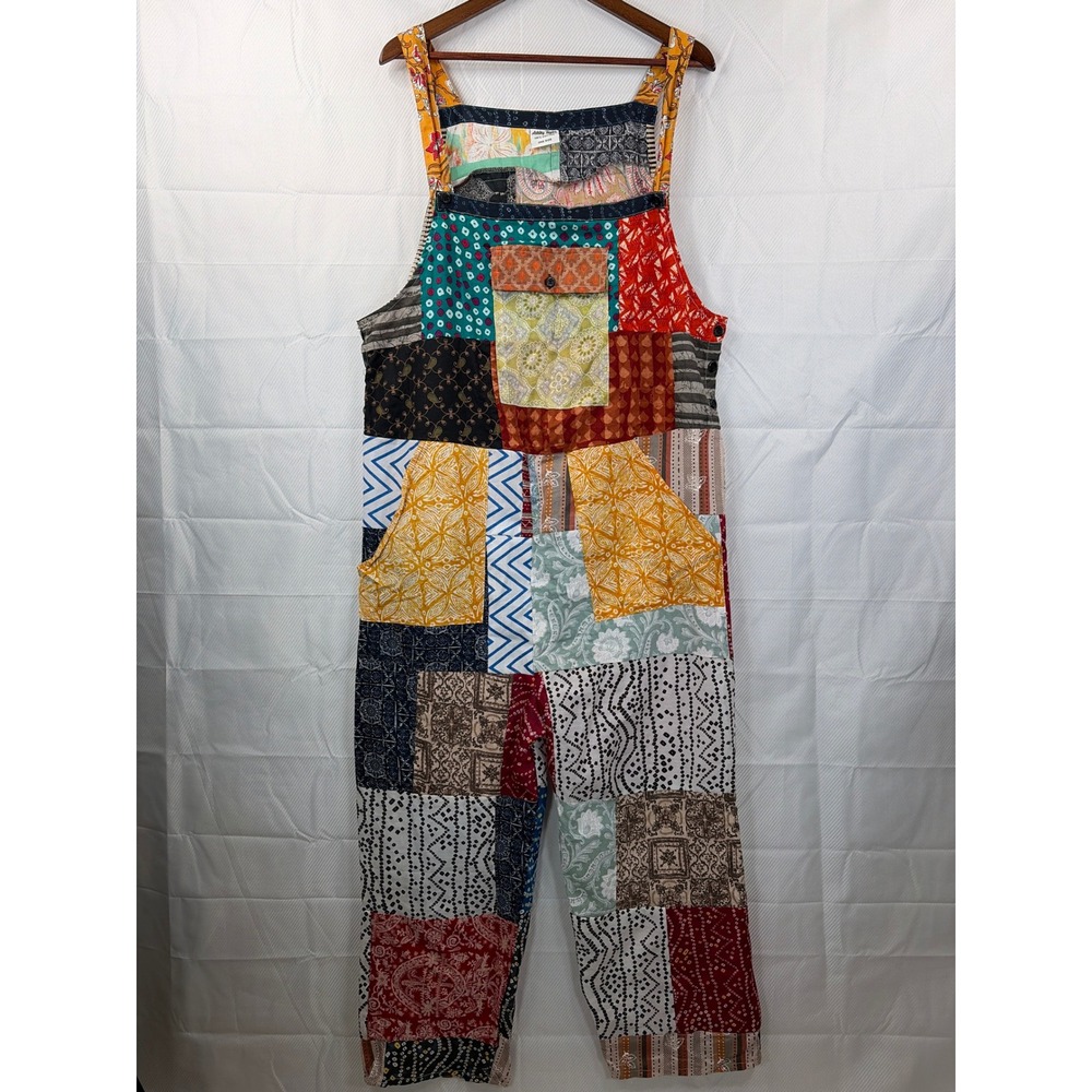 Ashley Taylor Patchwork Overalls Cotton Boho Eclectic Multi Color One Size